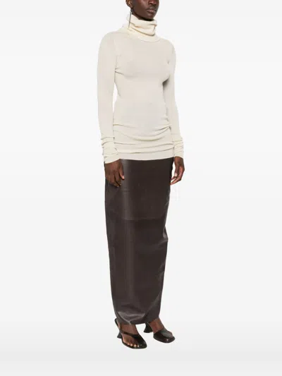 Rick Owens Ribbed Wool Turtleneck Sweater With Seam Detail