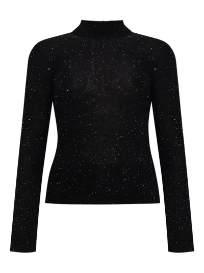 Fabiana Filippi Sparkling Finish Turtleneck Wool Sweater In Black