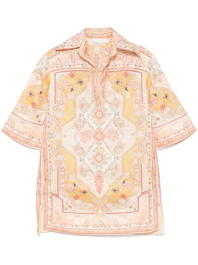 Zimmermann Wylie Printed Linen Tunic In Nude