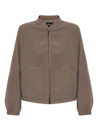 Emporio Armani Technical Cady Blouson With Logo Embroidery In Brown
