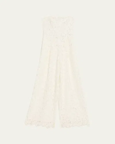Simkhai Rebecca Strapless Corded Lace Wide-leg Jumpsuit In White