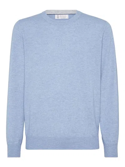 Brunello Cucinelli Cashmere Crew Neck Sweater Clothing In Blue