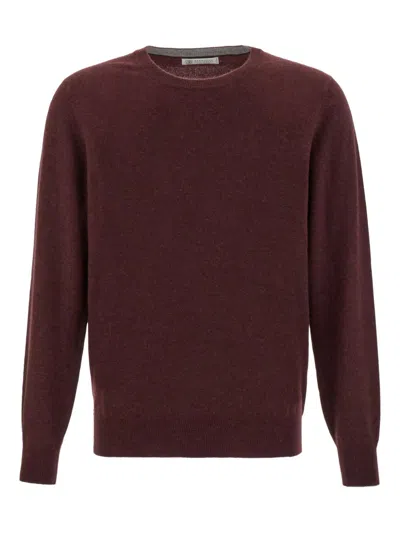 Brunello Cucinelli Ribbed Crewneck Sweater With Soft Texture In Red