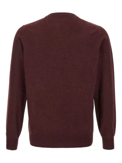Brunello Cucinelli Ribbed Crewneck Sweater With Soft Texture In Red