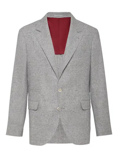 Brunello Cucinelli Deconstructed Jacket With Prince Of Wales Pattern In Gray