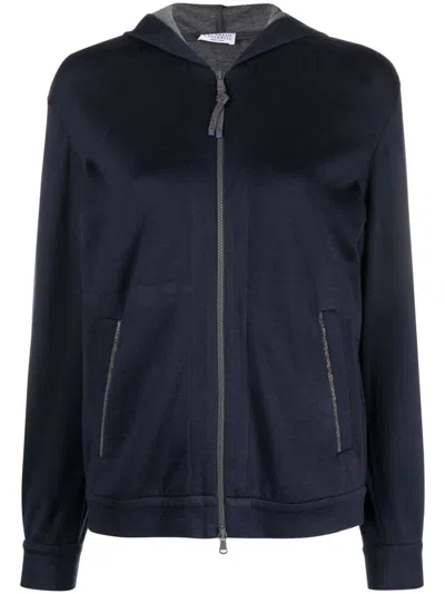 Brunello Cucinelli Monili Chain Zipped Hoodie In Blue