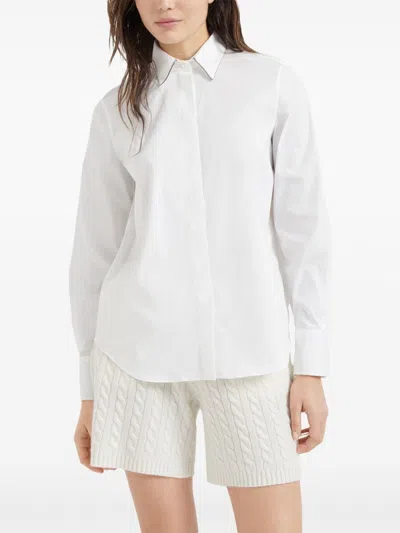 Brunello Cucinelli Organza-panels Buttoned Shirt In White