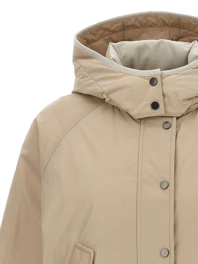 Brunello Cucinelli Hooded Down Jacket Featuring Front Pockets In Brown