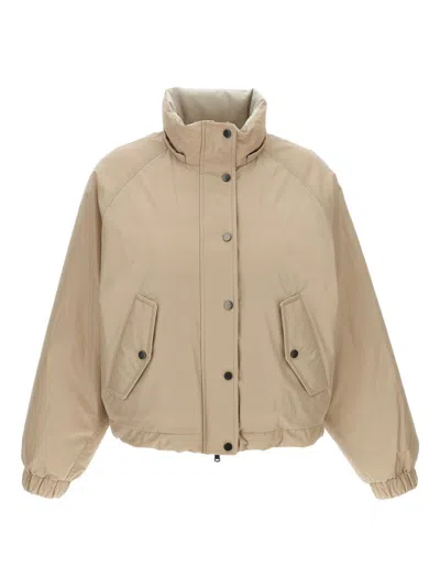 Brunello Cucinelli Hooded Down Jacket Featuring Front Pockets In Brown