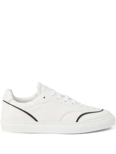 Brunello Cucinelli Leather Sneakers With Shiny Details In White