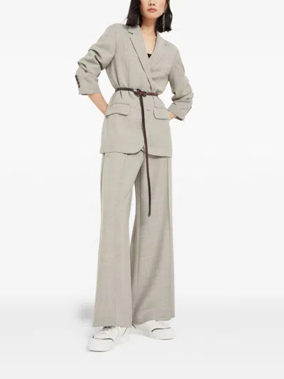 Brunello Cucinelli Leather Sneakers With Shiny Details In White