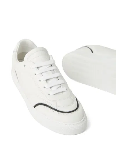 Brunello Cucinelli Leather Sneakers With Shiny Details In White