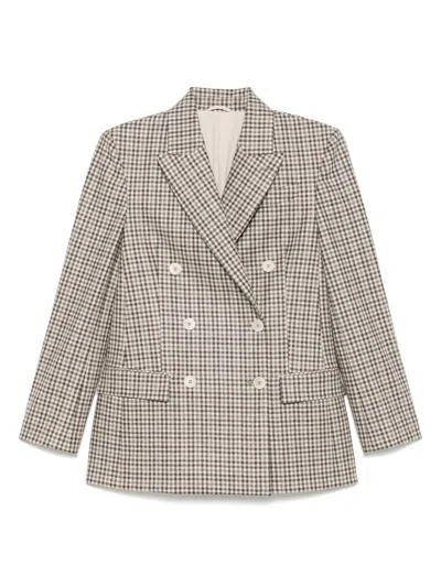 Brunello Cucinelli Double-breasted Wool Blazer Featuring Pockets In Multi