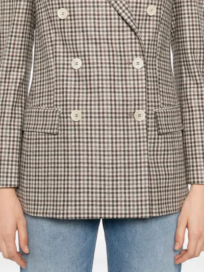 Brunello Cucinelli Double-breasted Wool Blazer Featuring Pockets In Multi