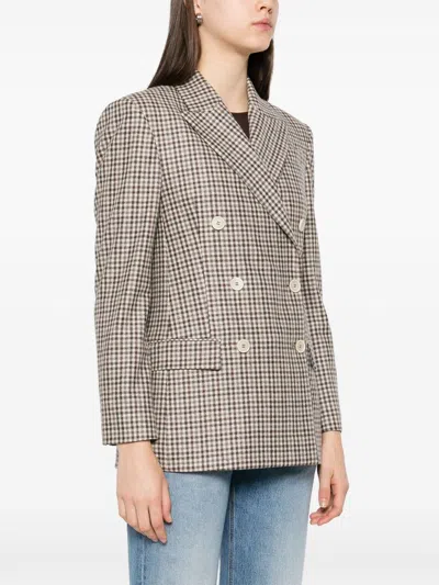 Brunello Cucinelli Double-breasted Wool Blazer Featuring Pockets In Multi