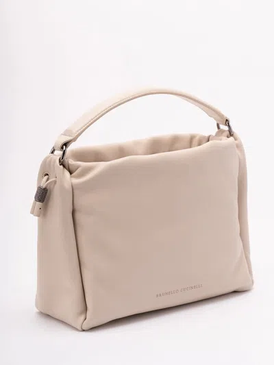 Brunello Cucinelli `mellow` Small Bucket Bag With Monili In Multi