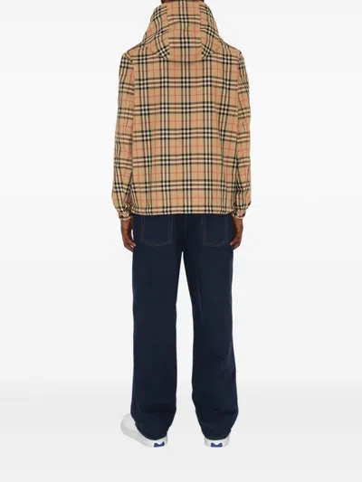 Burberry Reversible Check Hooded Jacket Pockets In Neutral