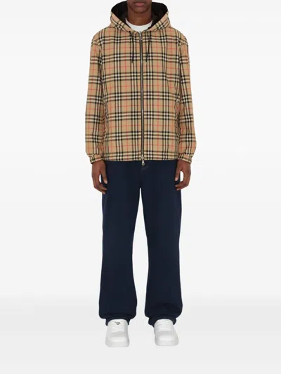 Burberry Reversible Check Hooded Jacket Pockets In Neutral
