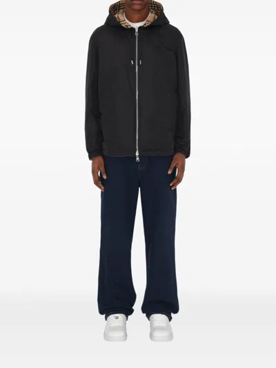 Burberry Reversible Check Hooded Jacket Pockets In Neutral