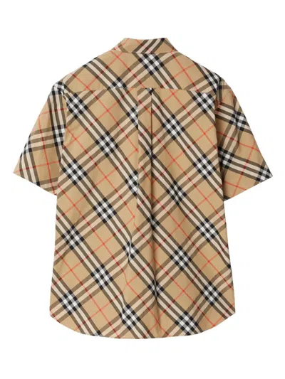 Burberry Short Sleeved Check Cotton Shirt Clothing In White