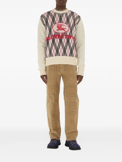 Burberry Men Row Neck Sweather With  Logo Print In Neutral