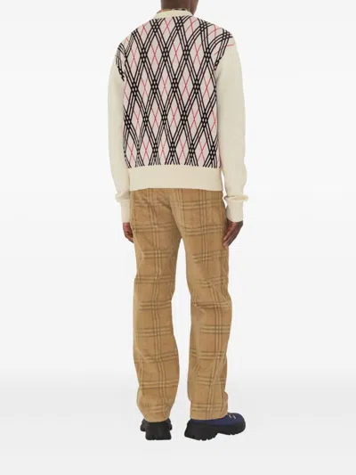 Burberry Men Row Neck Sweather With  Logo Print In Neutral