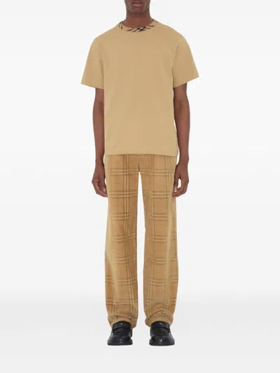 Burberry Sand-coloured Check Corduroy Trousers In Brown