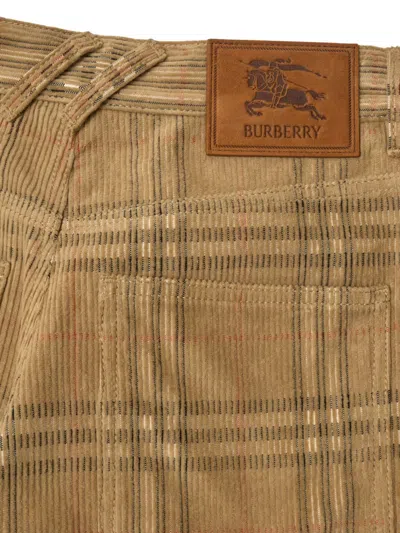 Burberry Sand-coloured Check Corduroy Trousers In Brown
