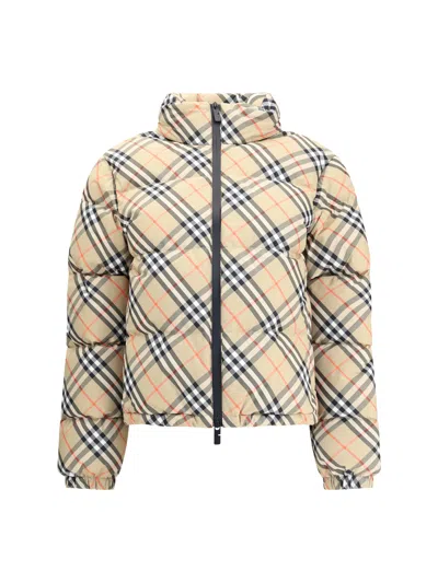 Burberry Womens Sand Ip Check Check-print Hooded Shell-down Jacket In Neutral