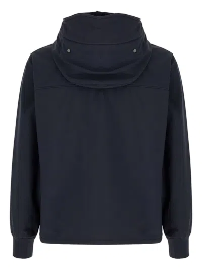 C.p. Company Blue Jacket With Drawstring Hood And Decorative Googles In Blue