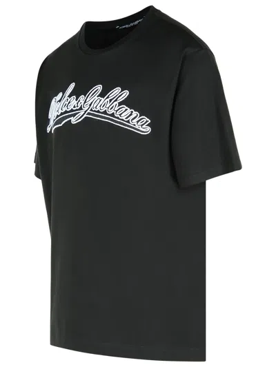 Dolce & Gabbana Men Cotton T-shirt With Embossed Logo Embroidery In Black