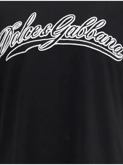 Dolce & Gabbana Men Cotton T-shirt With Embossed Logo Embroidery In Black