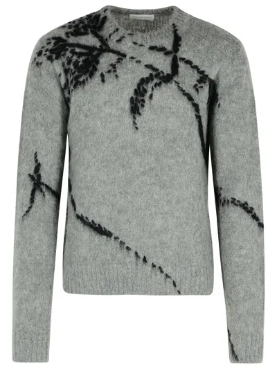 Dries Van Noten Mouche Embroidered Wool Sweater In Gray