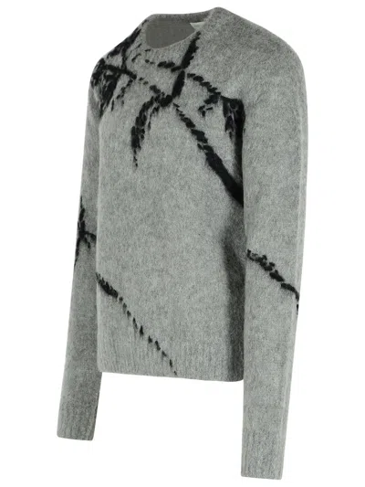 Dries Van Noten Mouche Embroidered Wool Sweater In Gray