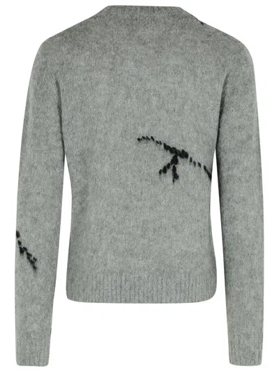 Dries Van Noten Mouche Embroidered Wool Sweater In Gray