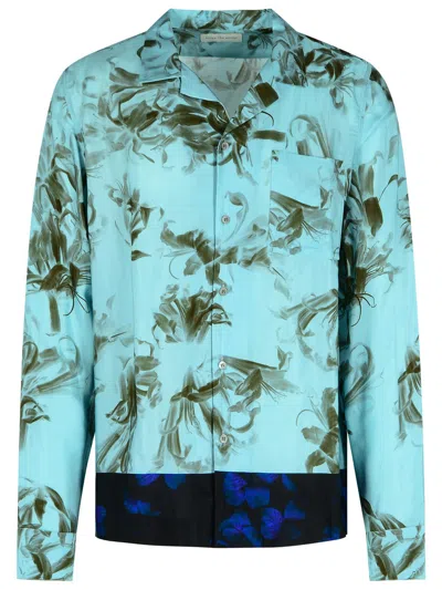 Dries Van Noten Floral Pattern Long Sleeves Shirt With Chest Pocket In Blue