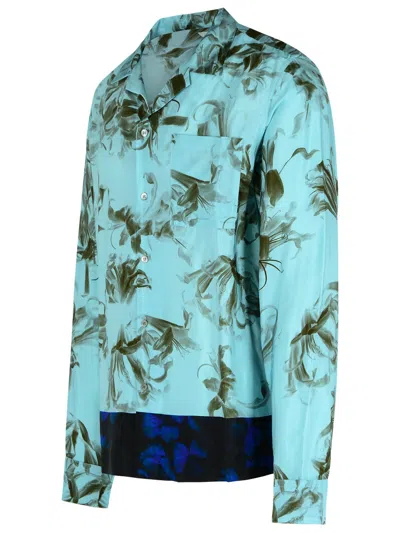 Dries Van Noten Floral Pattern Long Sleeves Shirt With Chest Pocket In Blue