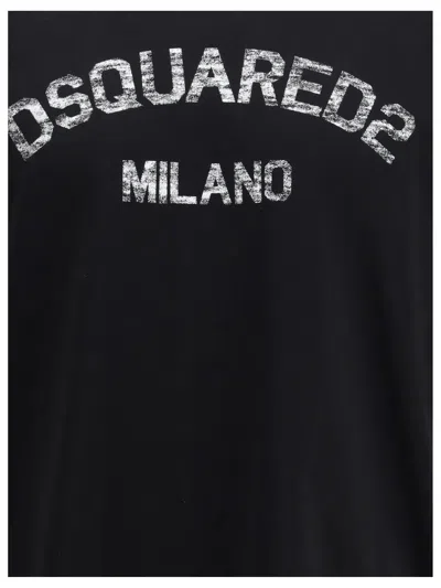 Dsquared2 Loose Fit Tee Logo Dsq2 Milano Sbiadito Effetto Texture Jersey Di Cotone T-shirt In Black