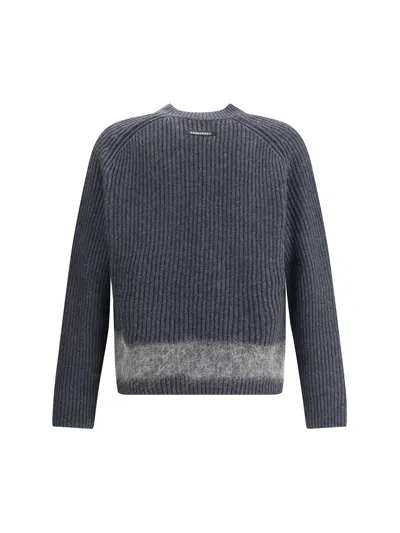 Dsquared2 Chunky Knit Girocollo In Lana E Alpaca Lavorazione A Coste Sweater In Blue