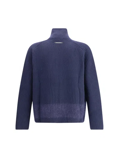 Dsquared2 Carded Wool Insert Cardigan Sweaters And Cardigans Blue In Blue