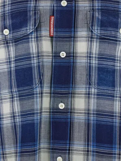 Dsquared2 Checked Pattern Shirt With Pockets And Collar In Blue
