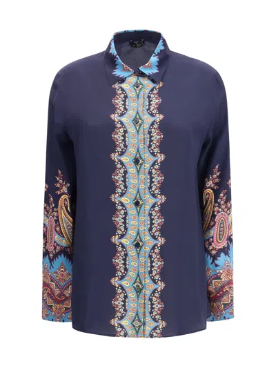 Etro Paisley-print Silk Shirt In Blue