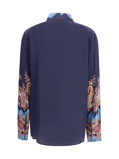 Etro Paisley-print Silk Shirt In Blue