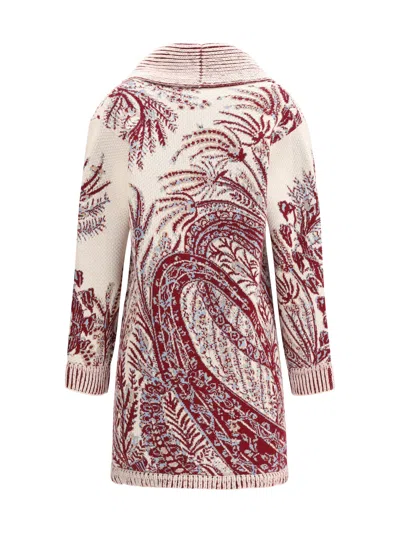 Etro , Wool And Cotton Jacquard Maxi Cardigan, Woman, Burgundy, Size 48 In Multi