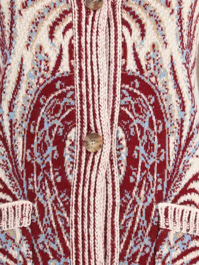 Etro , Wool And Cotton Jacquard Maxi Cardigan, Woman, Burgundy, Size 48 In Multi