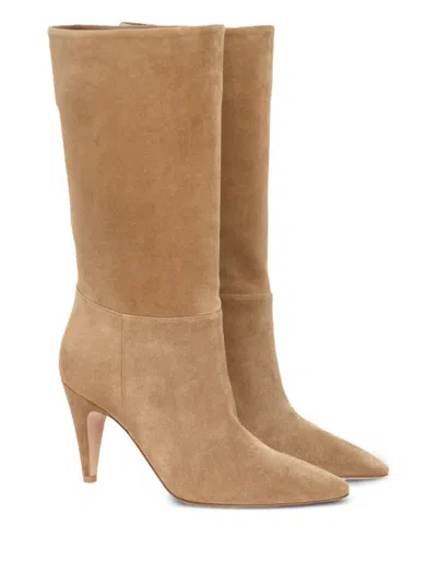 Gianvito Rossi Pointed Toe Suede Finish Ankle Boots In Brown