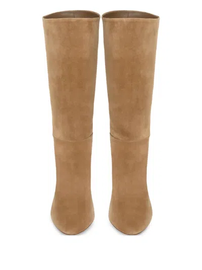 Gianvito Rossi Pointed Toe Suede Finish Ankle Boots In Brown