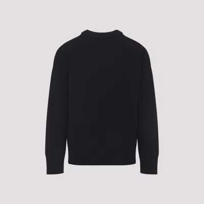 Ami Alexandre Mattiussi Relaxed Fit Black Wool Turtleneck Sweater With Graphic Heart Motif In Black