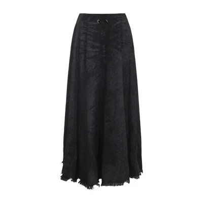 Diesel Full Skirt In Lasered Cotton-hemp Denim In Black