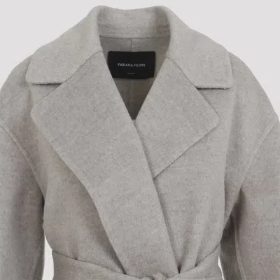 Fabiana Filippi Coriander Grey Virgin Wool Belted Coat In Gray